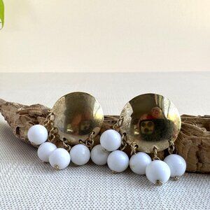 Vintage Sarah Coventry Earrings With Gold-Tone Circles & Milk Glass Dangles
